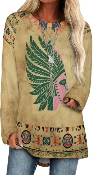 Long Sleeve Shirts for Women Aztec Pullover TopsAmerican Clothing Fall Comfy Fashion Boho Tops for Women