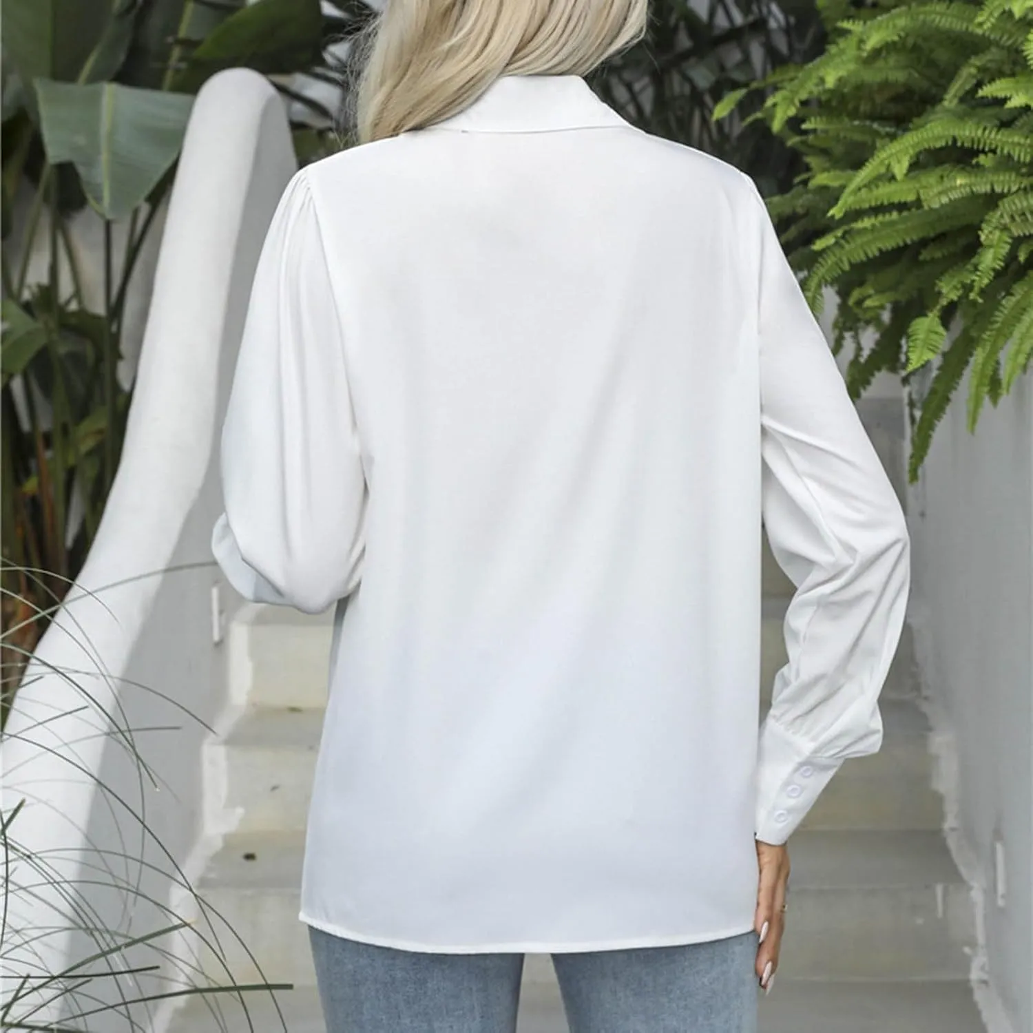 Long Sleeve Shirts for Women Collared Button Down V Neck Blouses Plain Daily Basic Tees Work Dressy Casual Tops