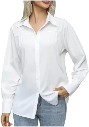 Long Sleeve Shirts for Women Collared Button Down V Neck Blouses Plain Daily Basic Tees Work Dressy Casual Tops