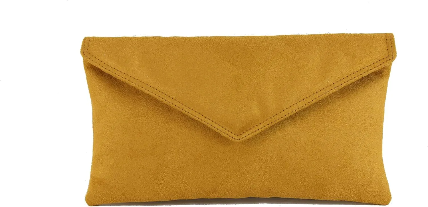 LONI Womens Neat Envelope Faux Suede Clutch Bag/Shoulder Bag