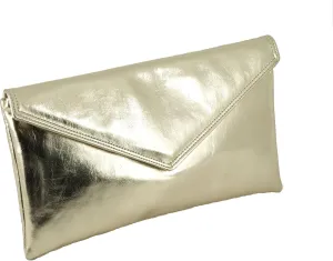 LONI Womens Neat envelope metallic faux leather clutch/shoulder/evening bag - silver or gold