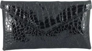 LONI Womens Neat envelope patent crocodile clutch bag