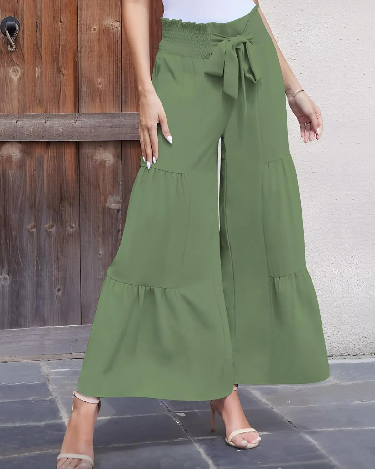 LOUSGUTA Palazzo Pants for Women Dressy Wide Leg Pants Brunch Vacation Outfits High Waisted Palazzo Flowy Trouser