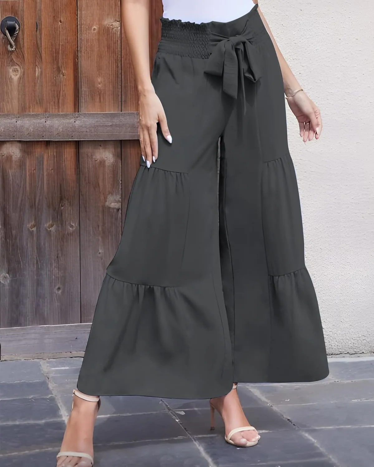 LOUSGUTA Palazzo Pants for Women Dressy Wide Leg Pants Brunch Vacation Outfits High Waisted Palazzo Flowy Trouser