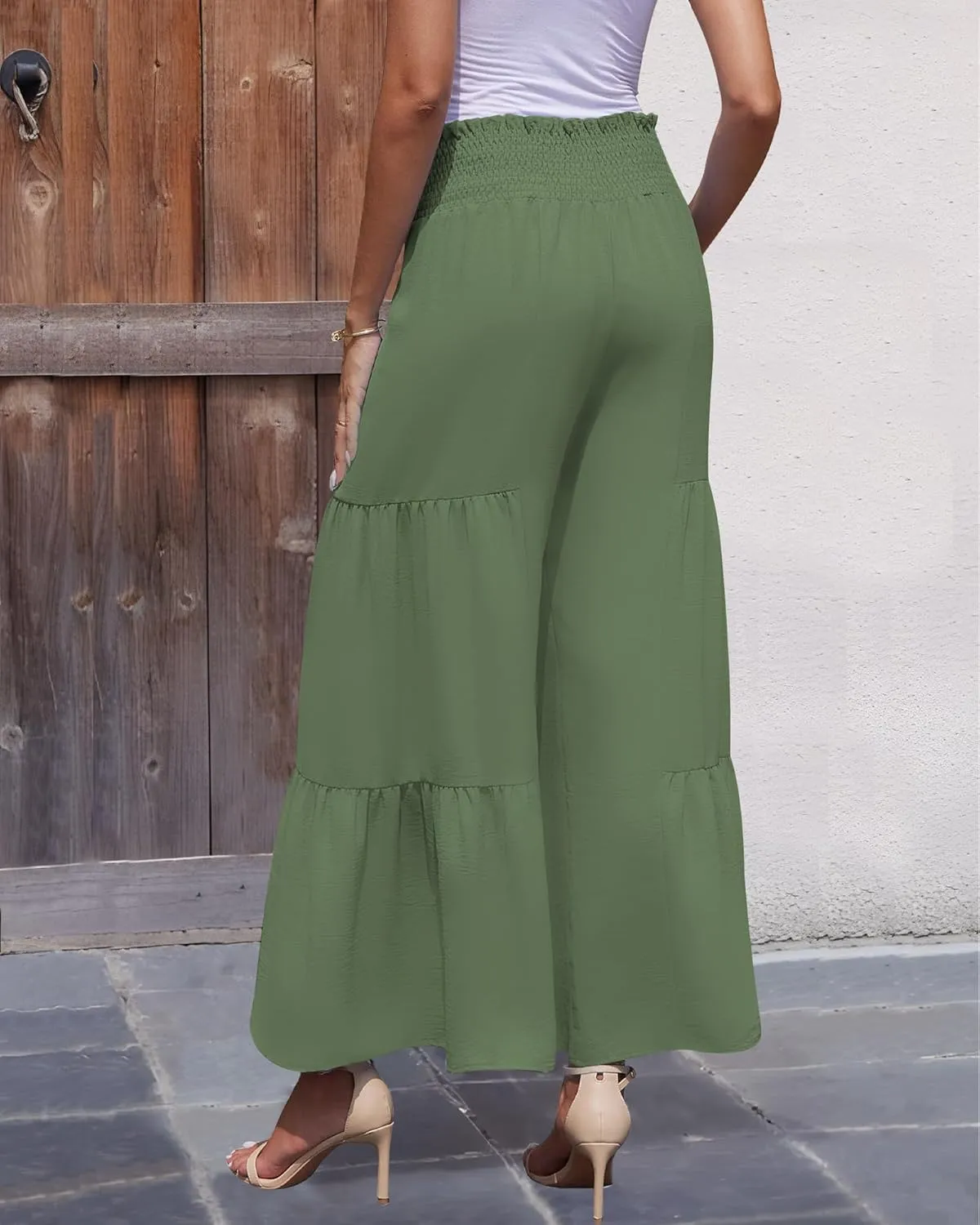 LOUSGUTA Palazzo Pants for Women Dressy Wide Leg Pants Brunch Vacation Outfits High Waisted Palazzo Flowy Trouser