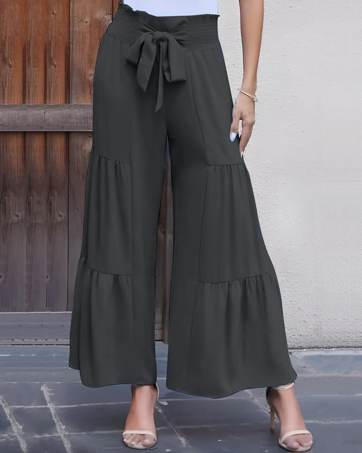 LOUSGUTA Palazzo Pants for Women Dressy Wide Leg Pants Brunch Vacation Outfits High Waisted Palazzo Flowy Trouser