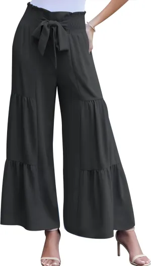 LOUSGUTA Palazzo Pants for Women Dressy Wide Leg Pants Brunch Vacation Outfits High Waisted Palazzo Flowy Trouser