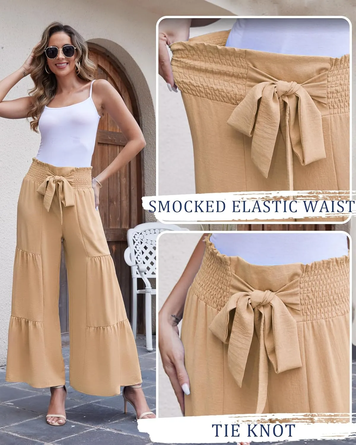 LOUSGUTA Palazzo Pants for Women Dressy Wide Leg Pants Brunch Vacation Outfits High Waisted Palazzo Flowy Trouser