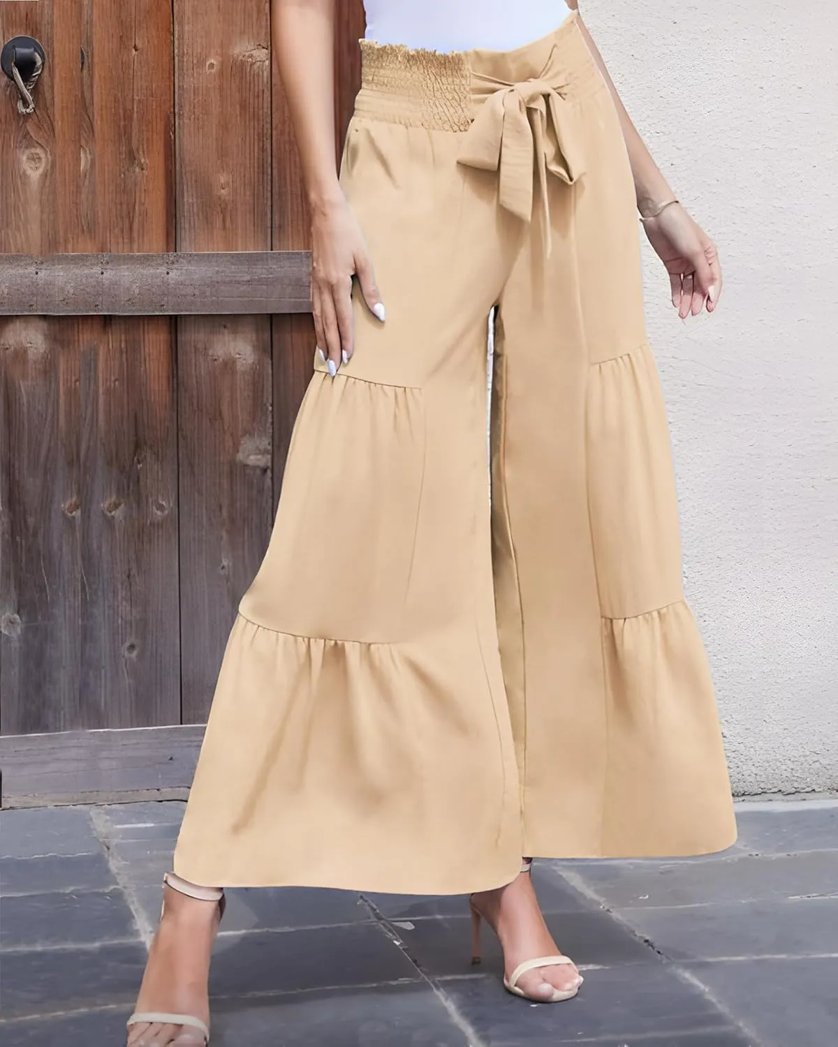 LOUSGUTA Palazzo Pants for Women Dressy Wide Leg Pants Brunch Vacation Outfits High Waisted Palazzo Flowy Trouser