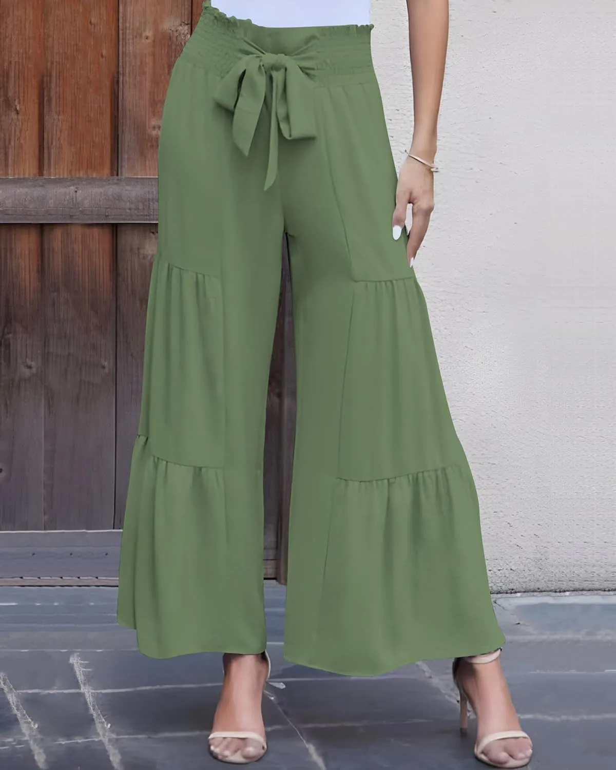 LOUSGUTA Palazzo Pants for Women Dressy Wide Leg Pants Brunch Vacation Outfits High Waisted Palazzo Flowy Trouser