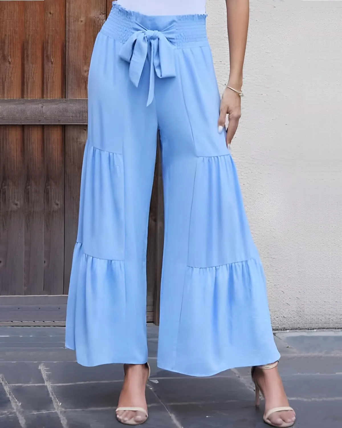 LOUSGUTA Palazzo Pants for Women Dressy Wide Leg Pants Brunch Vacation Outfits High Waisted Palazzo Flowy Trouser