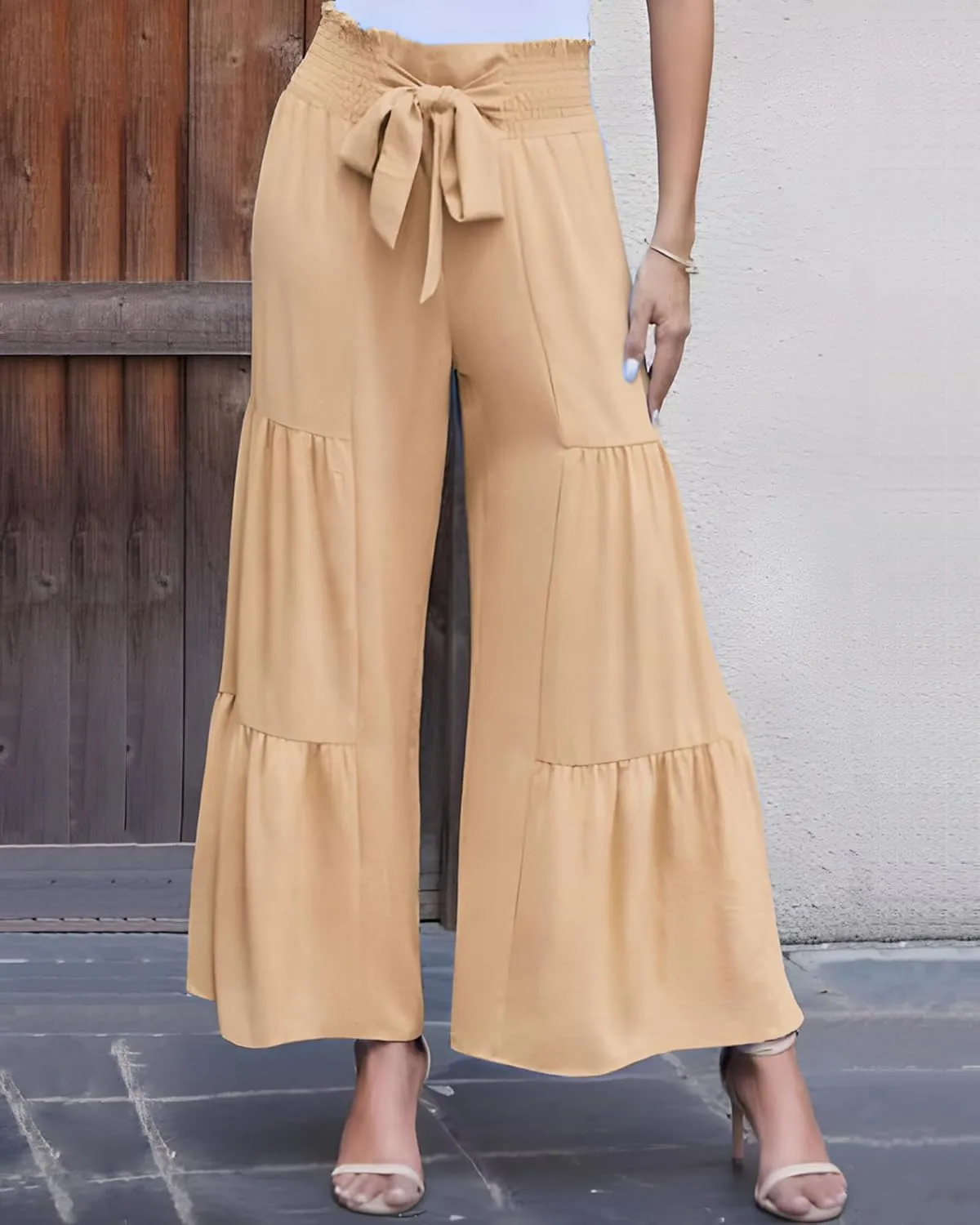 LOUSGUTA Palazzo Pants for Women Dressy Wide Leg Pants Brunch Vacation Outfits High Waisted Palazzo Flowy Trouser