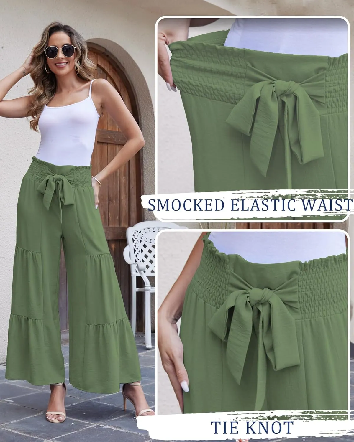 LOUSGUTA Palazzo Pants for Women Dressy Wide Leg Pants Brunch Vacation Outfits High Waisted Palazzo Flowy Trouser