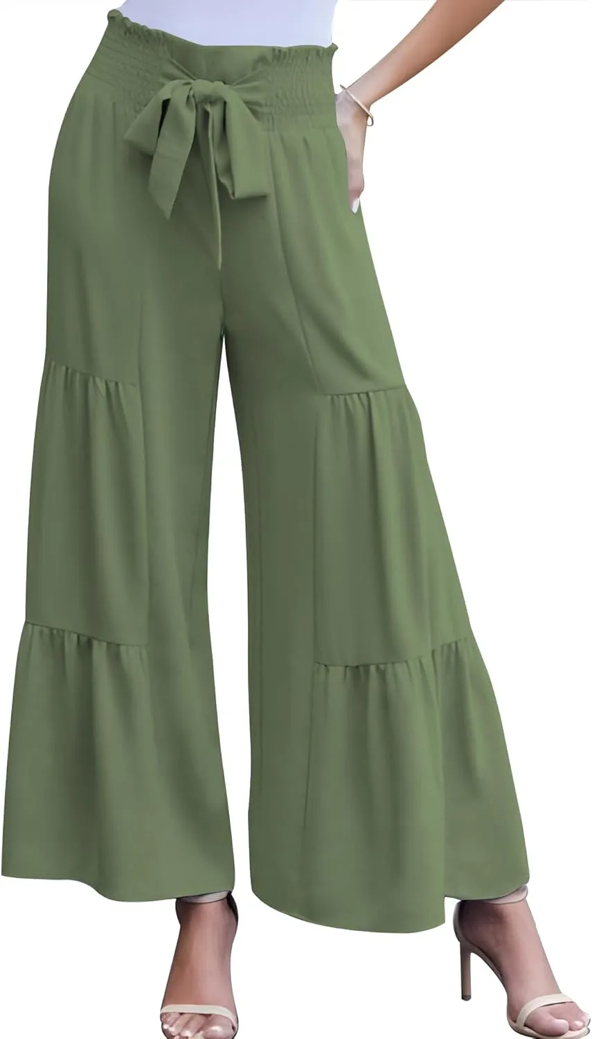 LOUSGUTA Palazzo Pants for Women Dressy Wide Leg Pants Brunch Vacation Outfits High Waisted Palazzo Flowy Trouser