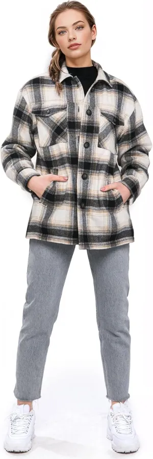 Love Tree Women's Cozy Soft Sherpa Coat Plaid Shacket