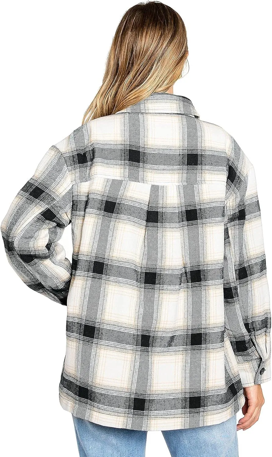 Love Tree Women's Cozy Soft Sherpa Coat Plaid Shacket