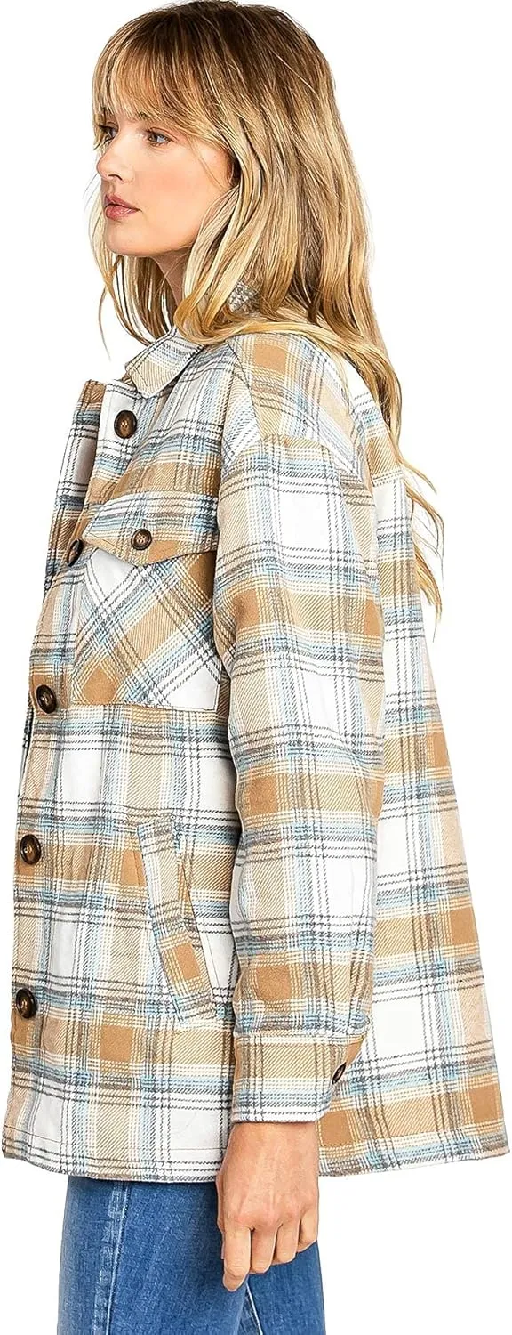 Love Tree Women's Cozy Soft Sherpa Coat Plaid Shacket