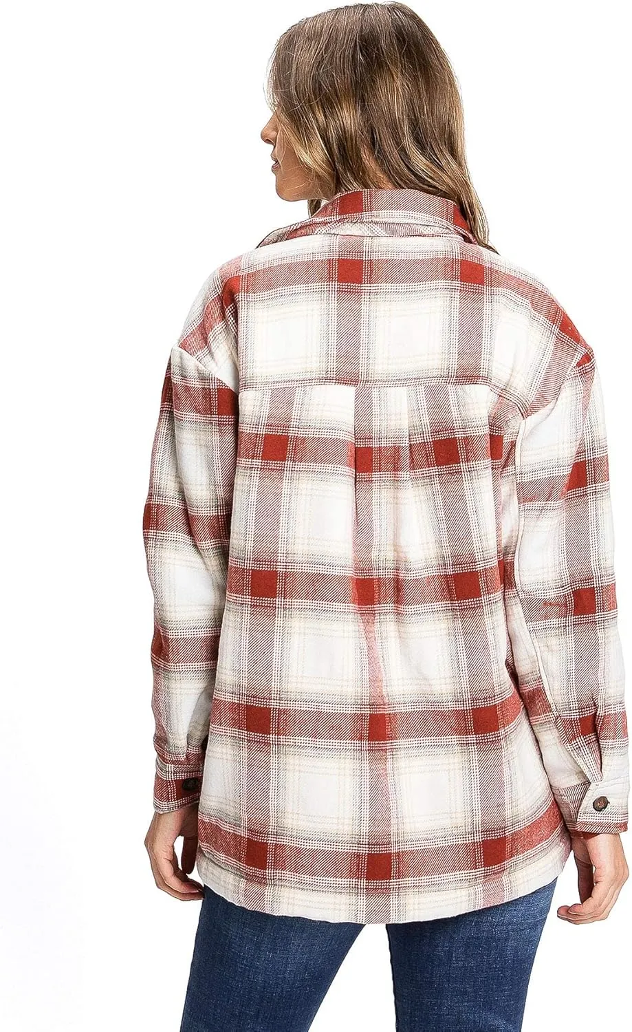 Love Tree Women's Cozy Soft Sherpa Coat Plaid Shacket