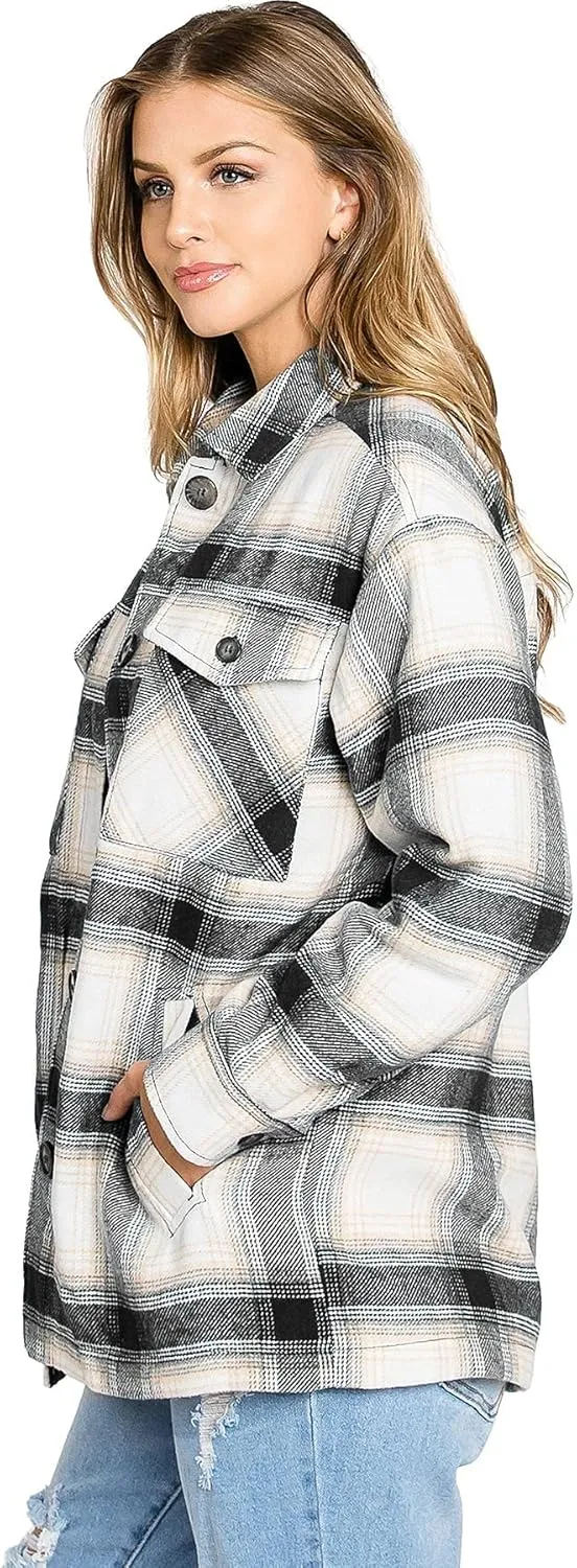 Love Tree Women's Cozy Soft Sherpa Coat Plaid Shacket
