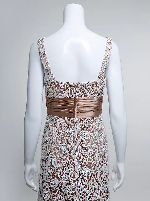Luolandi Mother of the Bride Dress Convertible Dress Straps Lace Charmeuse Length Sleeve with Lace Ruched Champagne