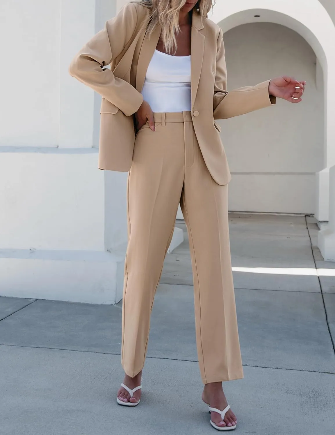 luvamia Women's Two Piece Sets Pants Suits Dressy Business Casual Outfits Professional Blazer Pantsuits Set Work Office
