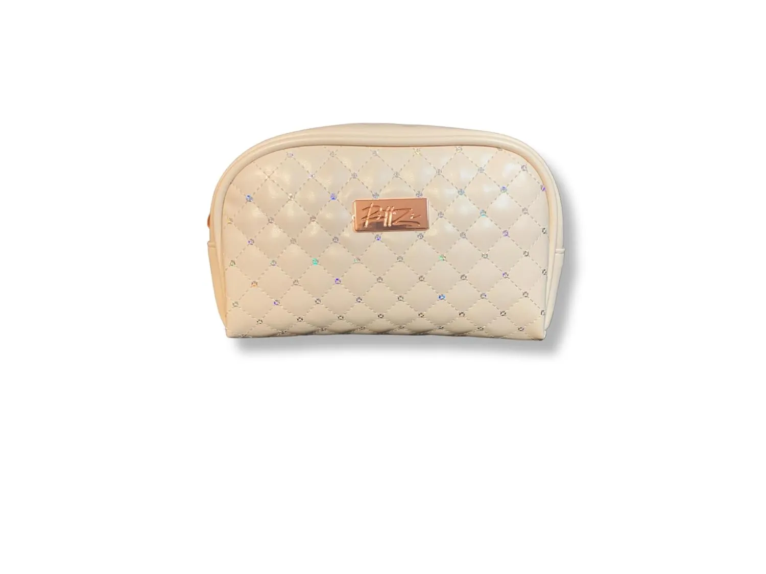 Luxurious Cream Quilted Cosmetic Bag - Elegant Travel & Makeup Organizer