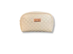 Luxurious Cream Quilted Cosmetic Bag - Elegant Travel & Makeup Organizer