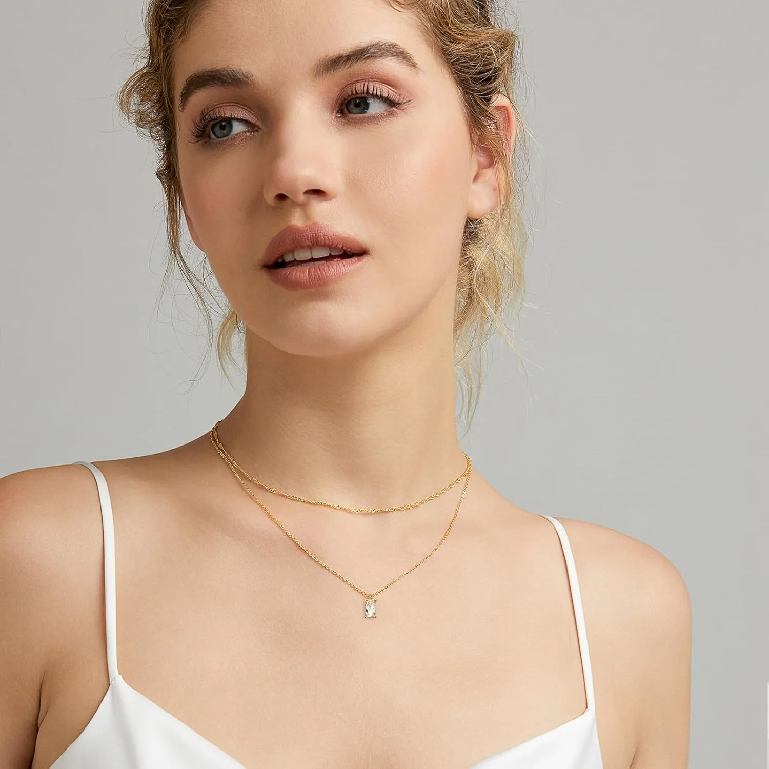 Luxval Diamond Pendant Gold Necklace for WomenDainty 18k Gold Plated Choker Necklaces Simple Gold Jewelry Gifts for Women Girls
