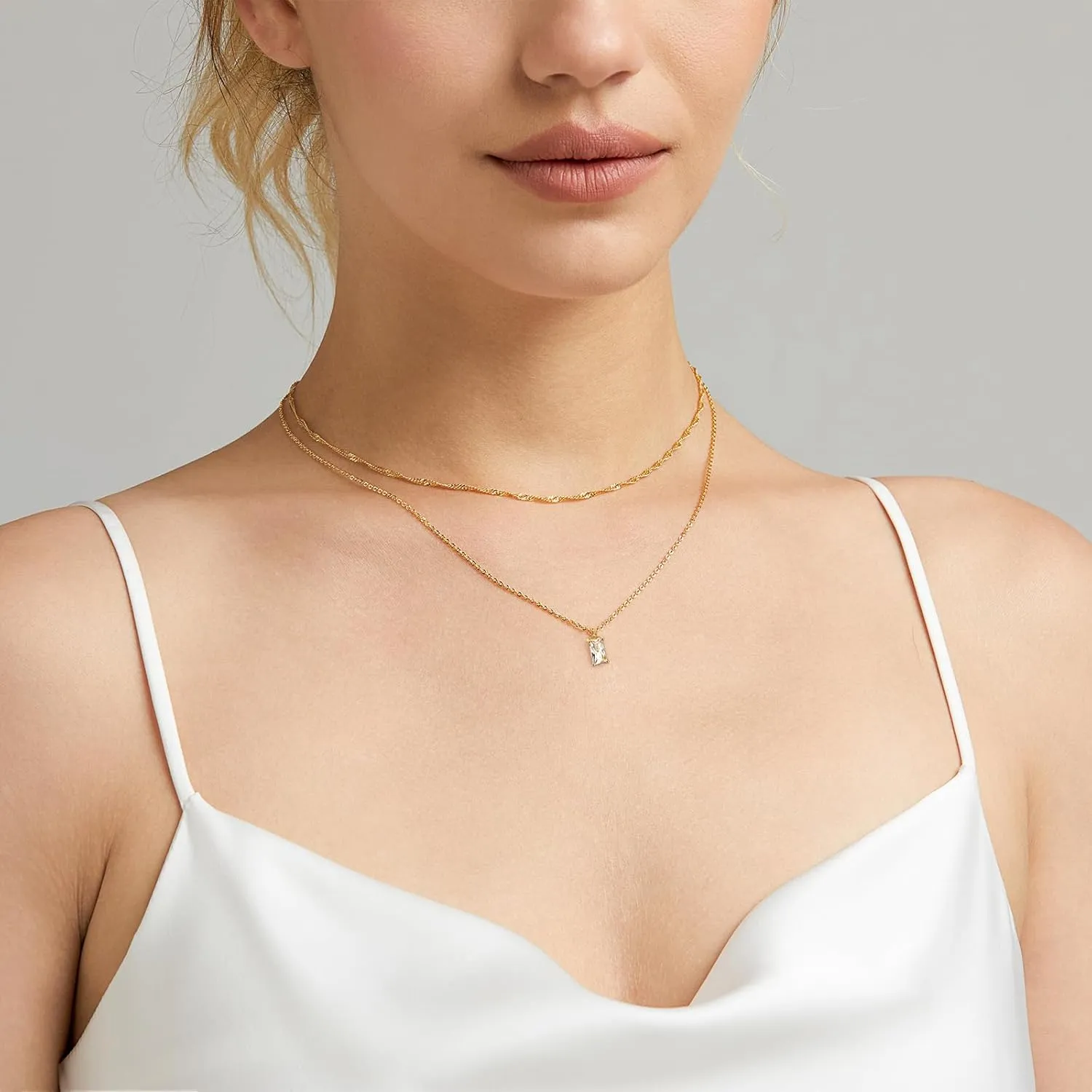 Luxval Diamond Pendant Gold Necklace for WomenDainty 18k Gold Plated Choker Necklaces Simple Gold Jewelry Gifts for Women Girls