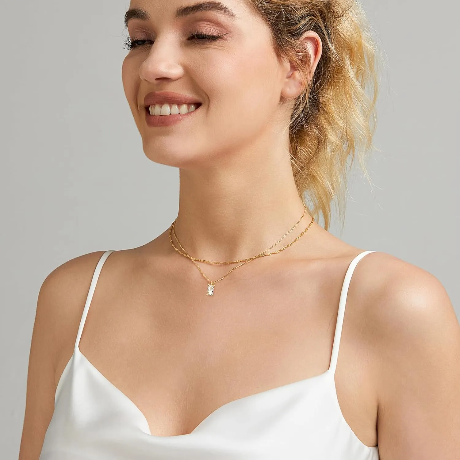 Luxval Diamond Pendant Gold Necklace for WomenDainty 18k Gold Plated Choker Necklaces Simple Gold Jewelry Gifts for Women Girls