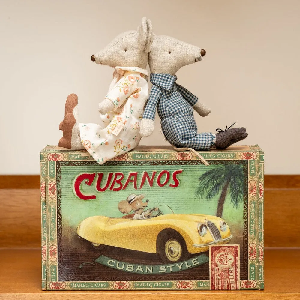Maileg grandma and grandpa mice in cigar box