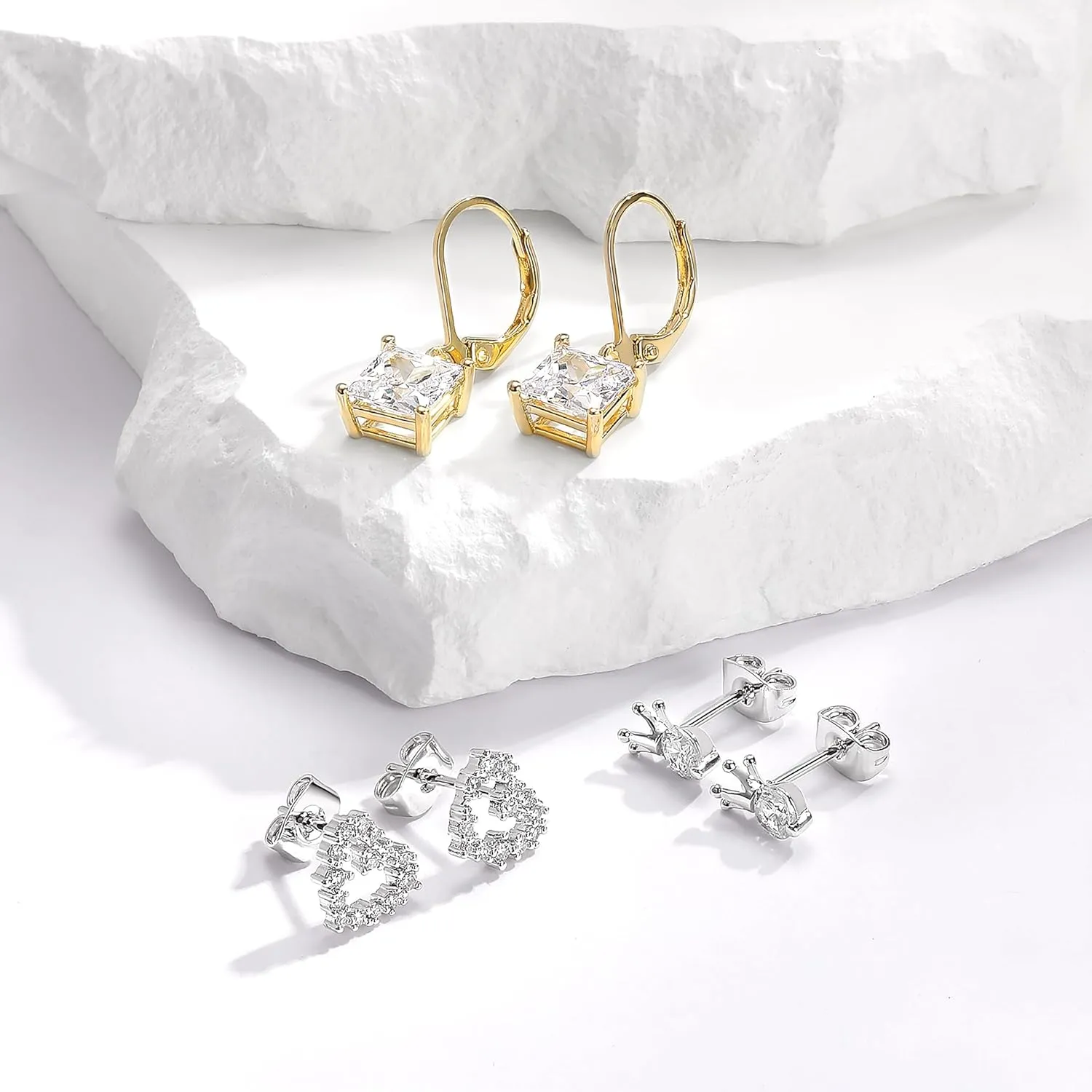 MDFUN 18K Gold Plated Dangle Earrings for Women Leverback Earrings Set Cubic Zirconia Drop Earrings Hypoallergenic Jewelry Gifts for Her