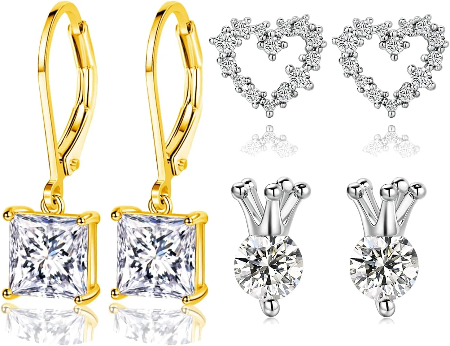MDFUN 18K Gold Plated Dangle Earrings for Women Leverback Earrings Set Cubic Zirconia Drop Earrings Hypoallergenic Jewelry Gifts for Her