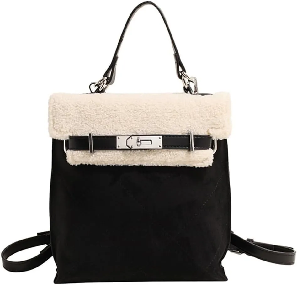Medium Capacity Crossbody Soft Plush Top Handle Satchel Women Suede Handbag Tote with Lamb Wool Vintage Shoulder
