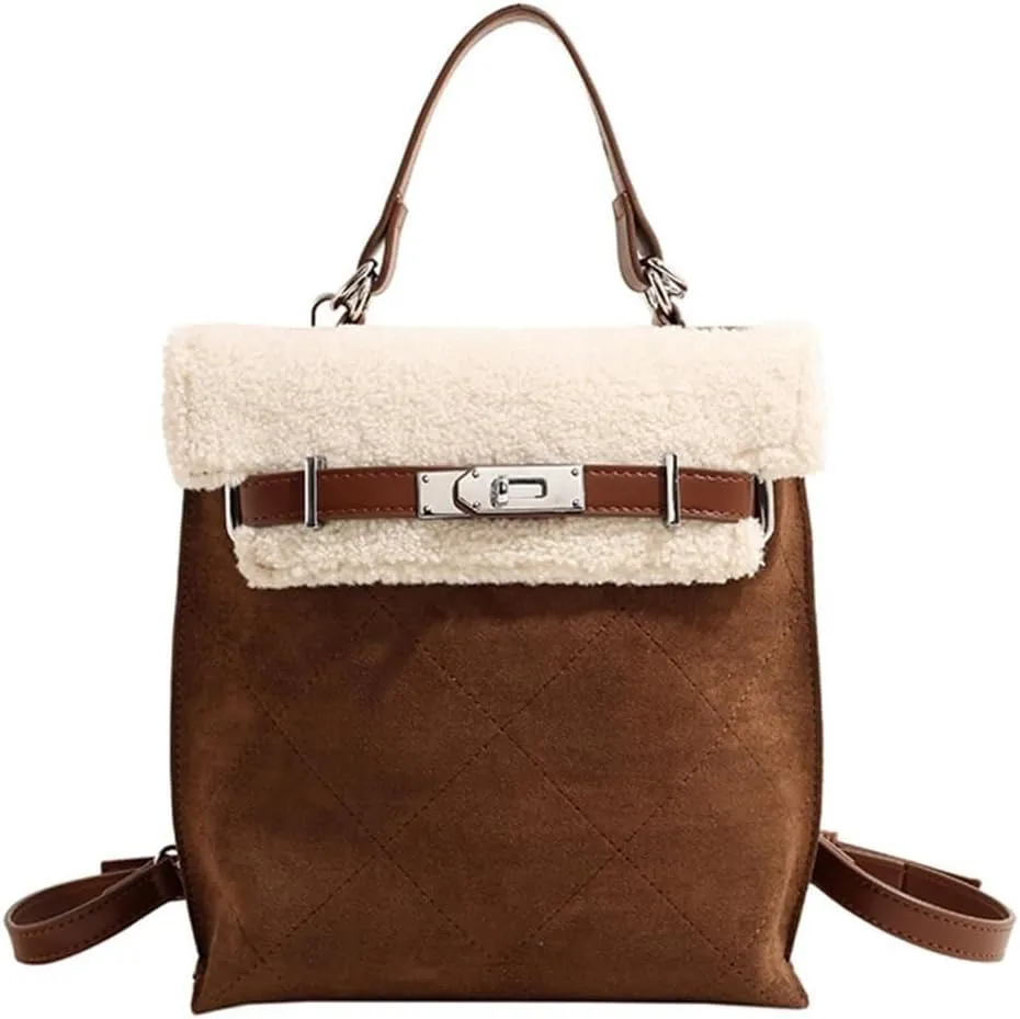 Medium Capacity Crossbody Soft Plush Top Handle Satchel Women Suede Handbag Tote with Lamb Wool Vintage Shoulder