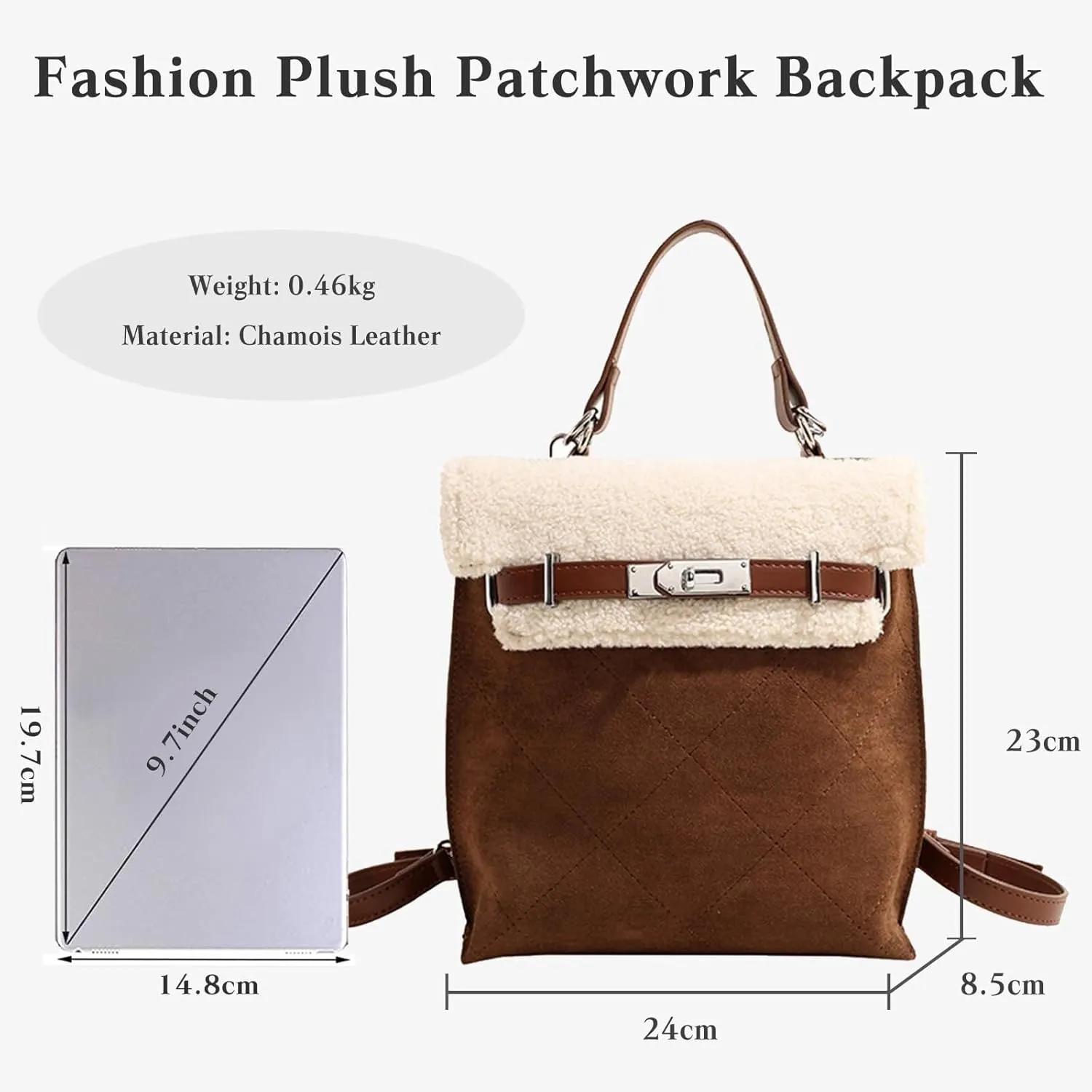Medium Capacity Crossbody Soft Plush Top Handle Satchel Women Suede Handbag Tote with Lamb Wool Vintage Shoulder