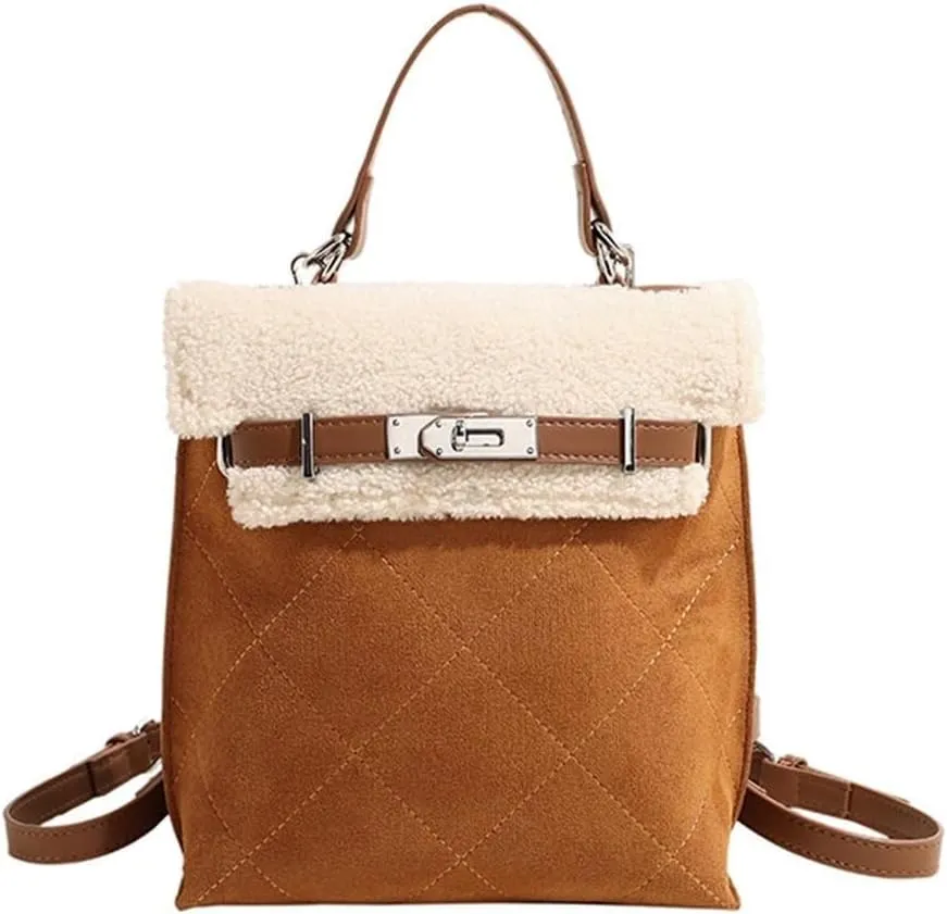 Medium Capacity Crossbody Soft Plush Top Handle Satchel Women Suede Handbag Tote with Lamb Wool Vintage Shoulder