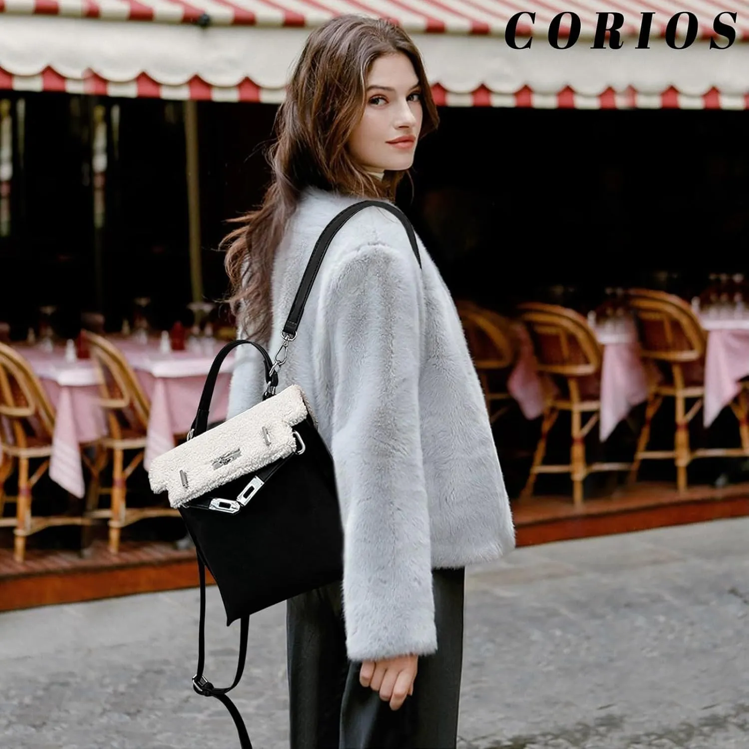 Medium Capacity Crossbody Soft Plush Top Handle Satchel Women Suede Handbag Tote with Lamb Wool Vintage Shoulder