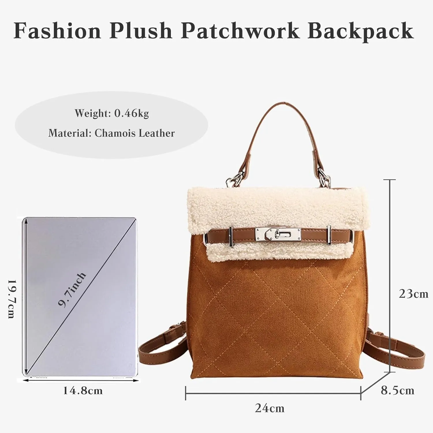 Medium Capacity Crossbody Soft Plush Top Handle Satchel Women Suede Handbag Tote with Lamb Wool Vintage Shoulder
