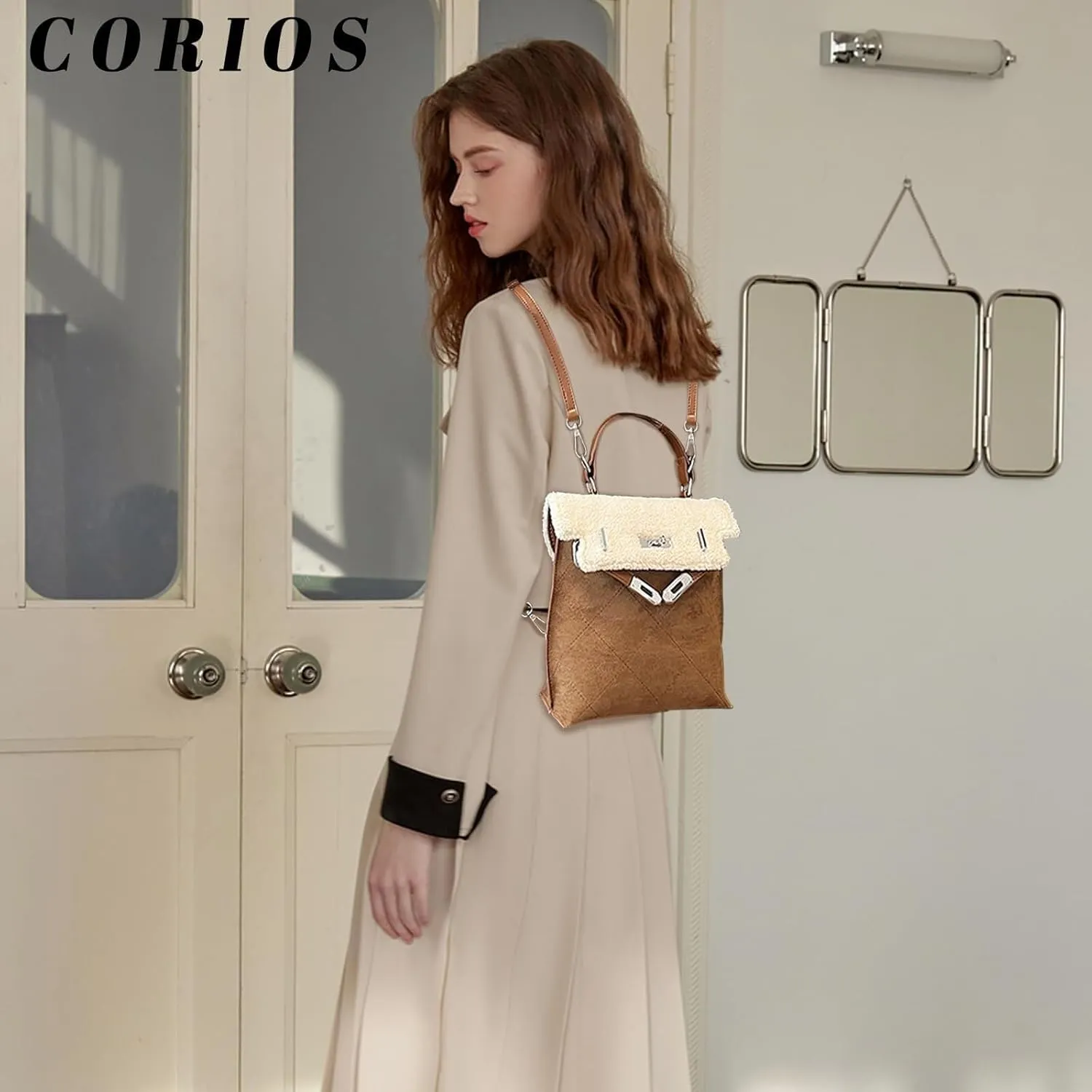 Medium Capacity Crossbody Soft Plush Top Handle Satchel Women Suede Handbag Tote with Lamb Wool Vintage Shoulder