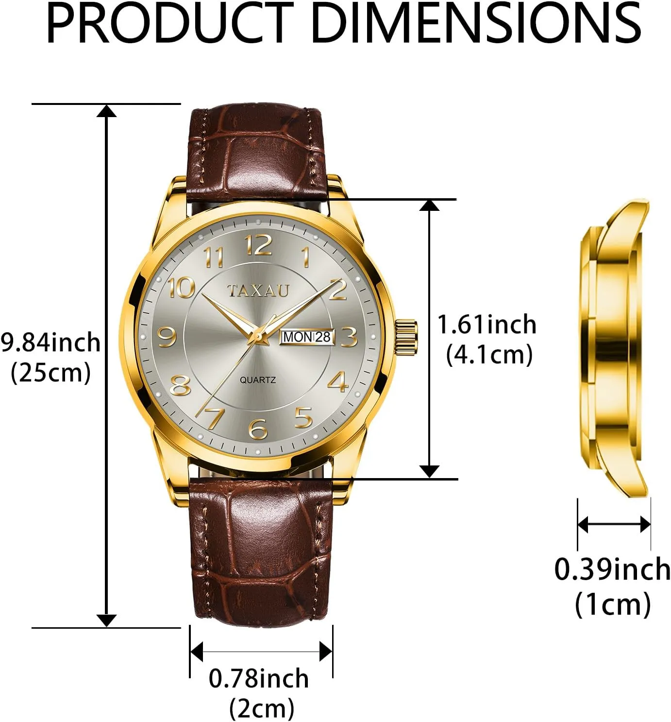 Men Dress Watch Waterproof Leather Watches for Men with Day Date Luxury Large Arabic Numerals Analog Quartz Classic Leather Watch Easy Read relojes para Hombres