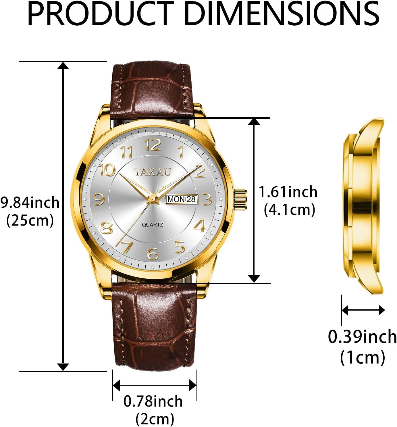 Men Dress Watch Waterproof Leather Watches for Men with Day Date Luxury Large Arabic Numerals Analog Quartz Classic Leather Watch Easy Read relojes para Hombres