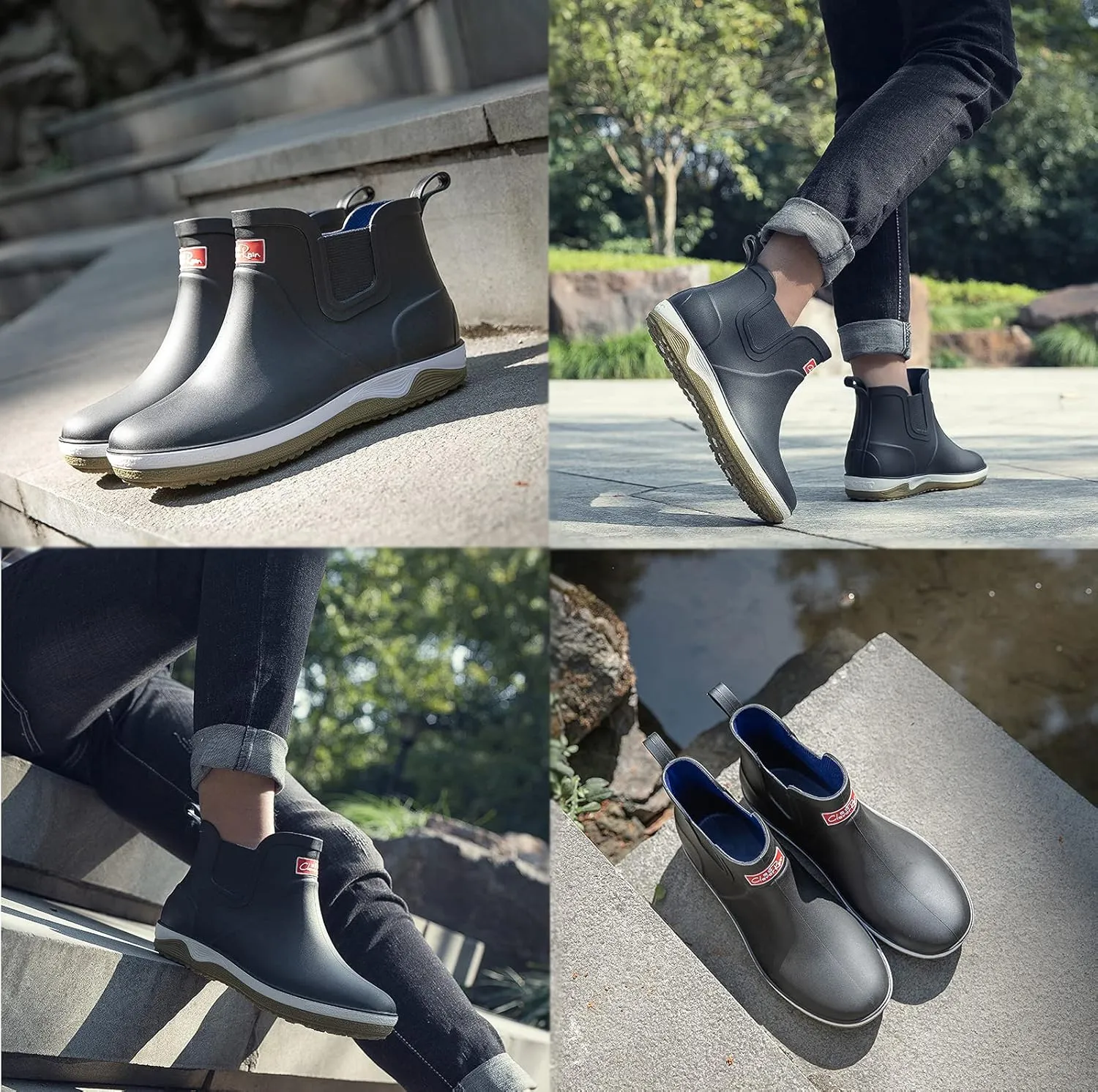 Mens Ankle Rain Boots Waterproof Chelsea Boots Slip-On Garden Work Shoes Rain Footwear