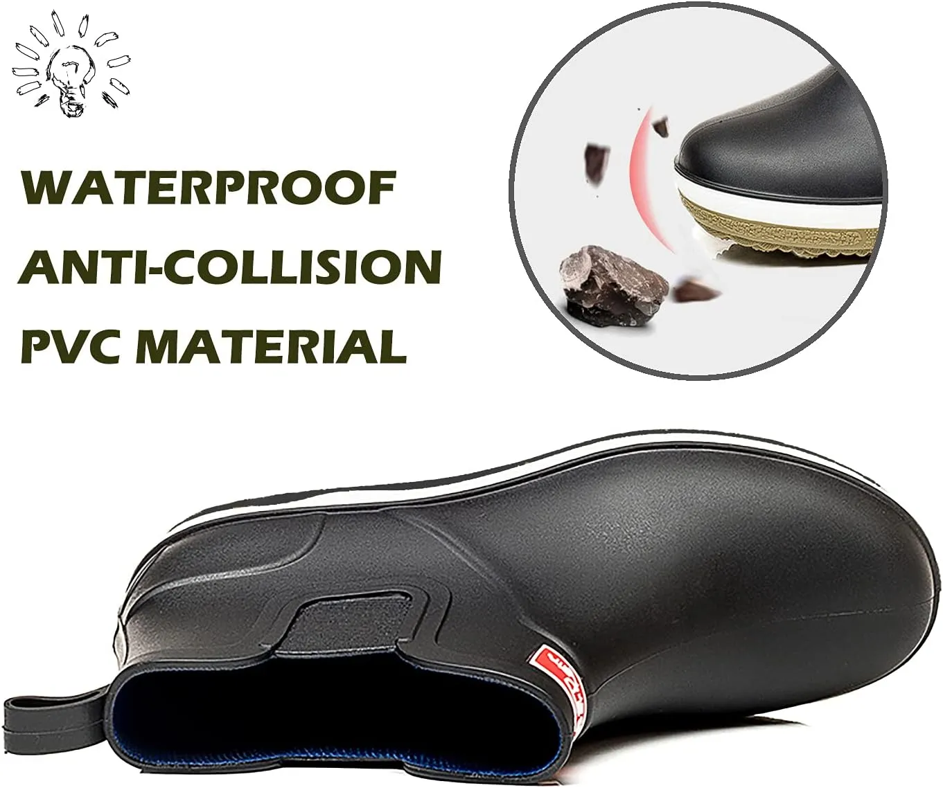 Mens Ankle Rain Boots Waterproof Chelsea Boots Slip-On Garden Work Shoes Rain Footwear