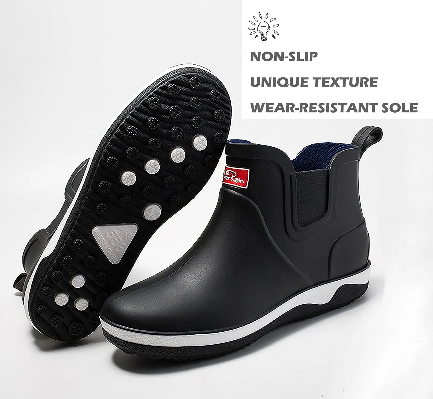 Mens Ankle Rain Boots Waterproof Chelsea Boots Slip-On Garden Work Shoes Rain Footwear