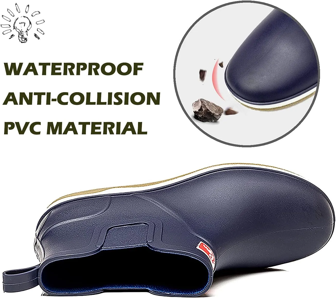 Mens Ankle Rain Boots Waterproof Chelsea Boots Slip-On Garden Work Shoes Rain Footwear