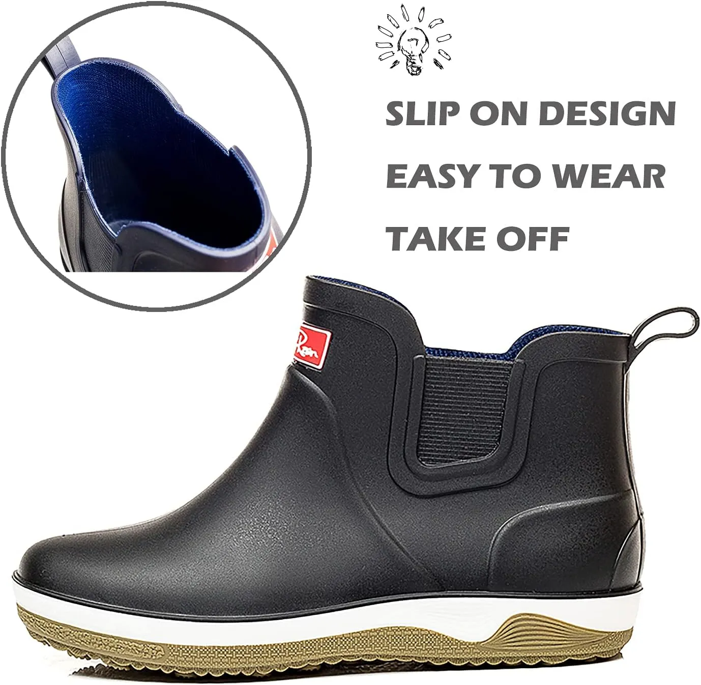Mens Ankle Rain Boots Waterproof Chelsea Boots Slip-On Garden Work Shoes Rain Footwear