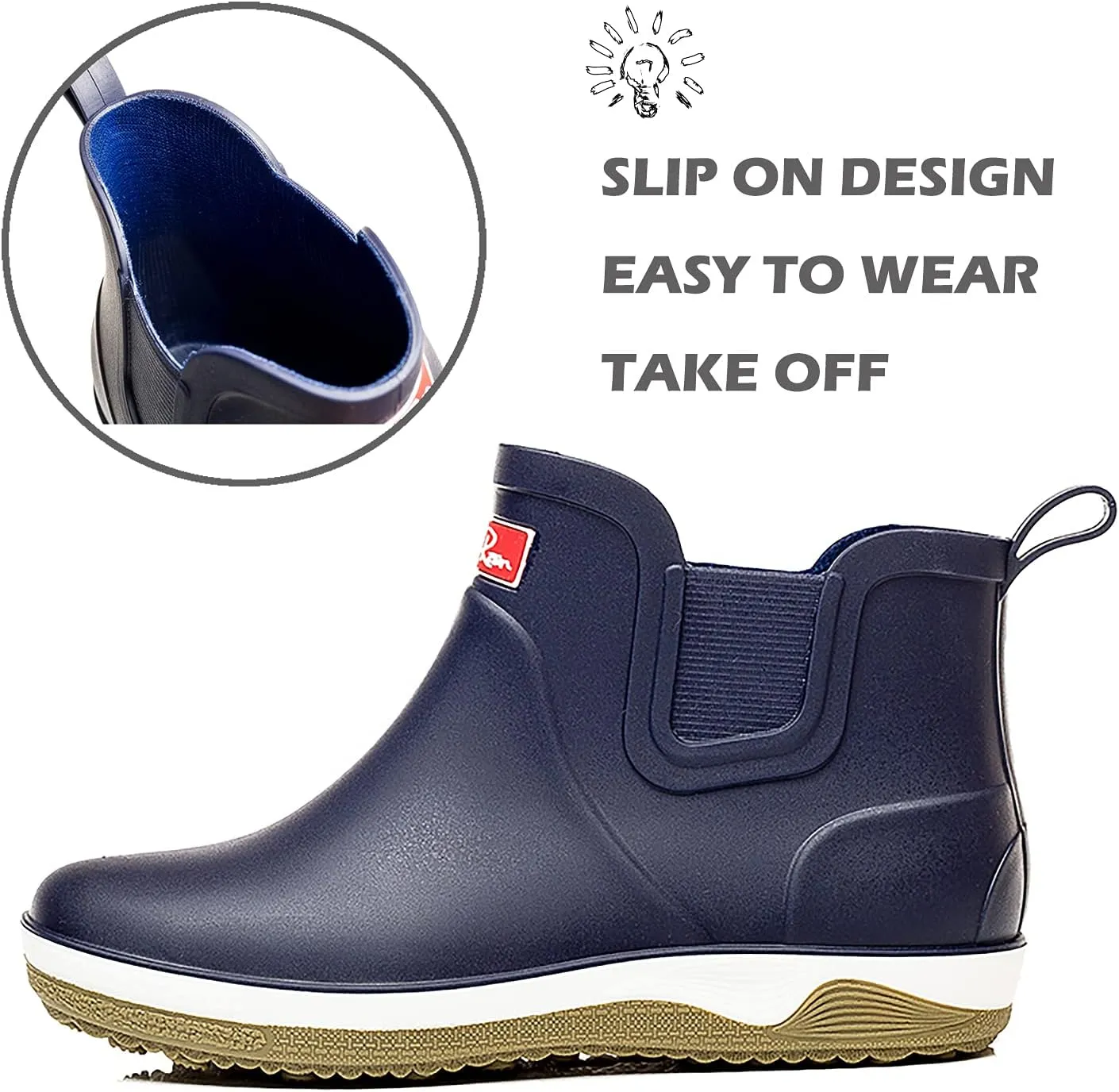 Mens Ankle Rain Boots Waterproof Chelsea Boots Slip-On Garden Work Shoes Rain Footwear