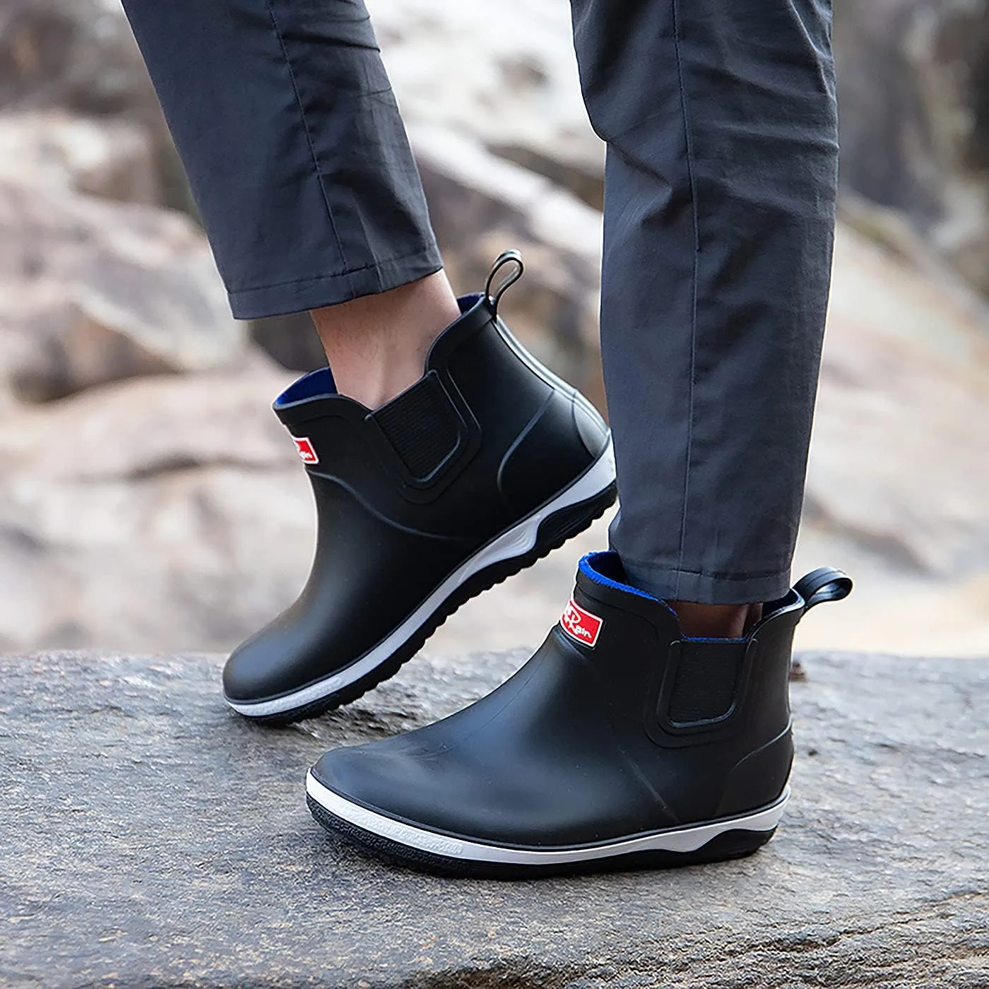 Mens Ankle Rain Boots Waterproof Chelsea Boots Slip-On Garden Work Shoes Rain Footwear