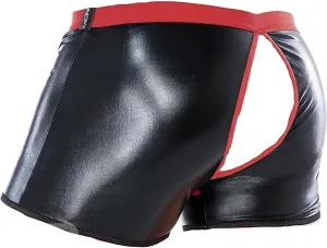Men's Boxer Briefs Open Front Jockstrap Leather Trunks Underwear Stretch T Back Underpants(Rojo,X-Large)